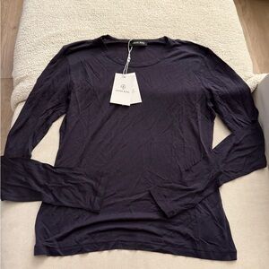 anine bing sylvie long sleeve top in midnight blue